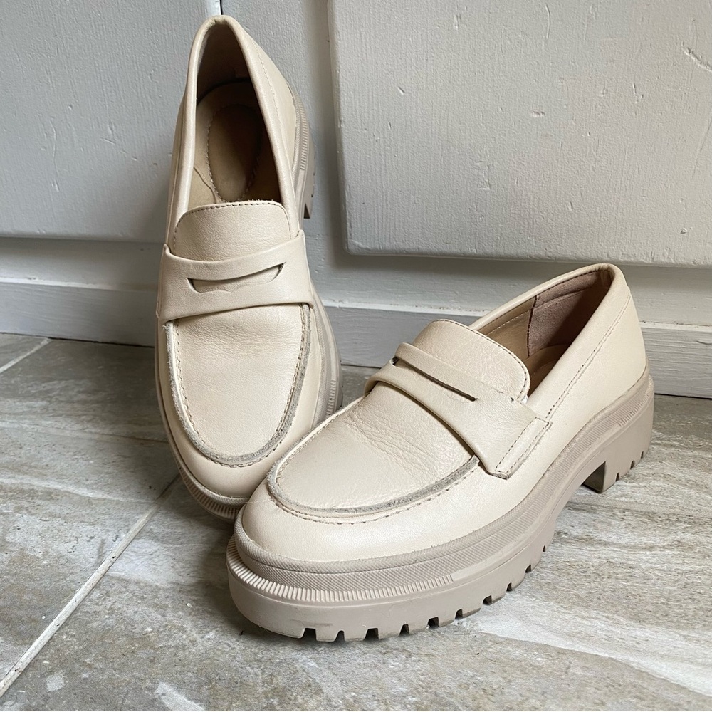 Patina Zoe Chunky Leather Platform Penny Loafers in Cream, Collegiate, Preppy 7